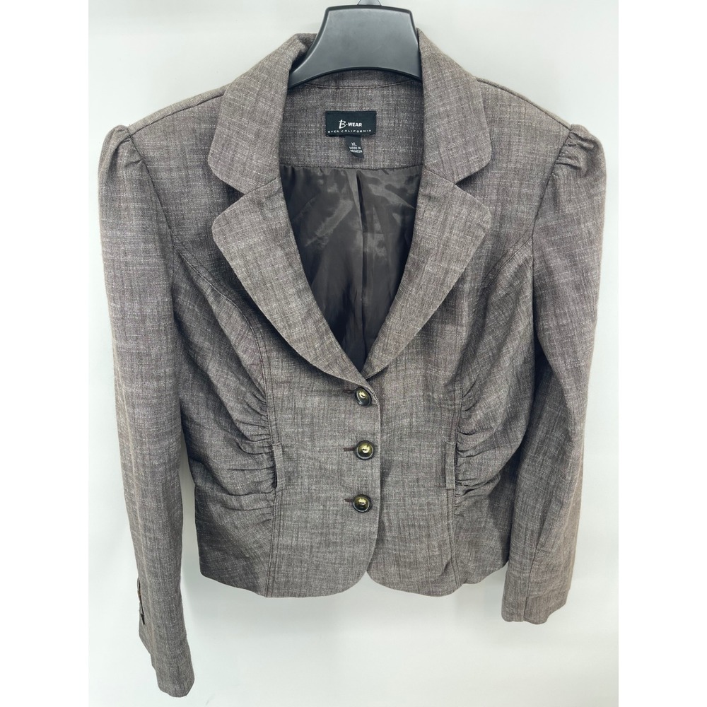 B-Wear Byer California Brown Ruched Puffed Sleeve Blazer Jacket XL 0068709